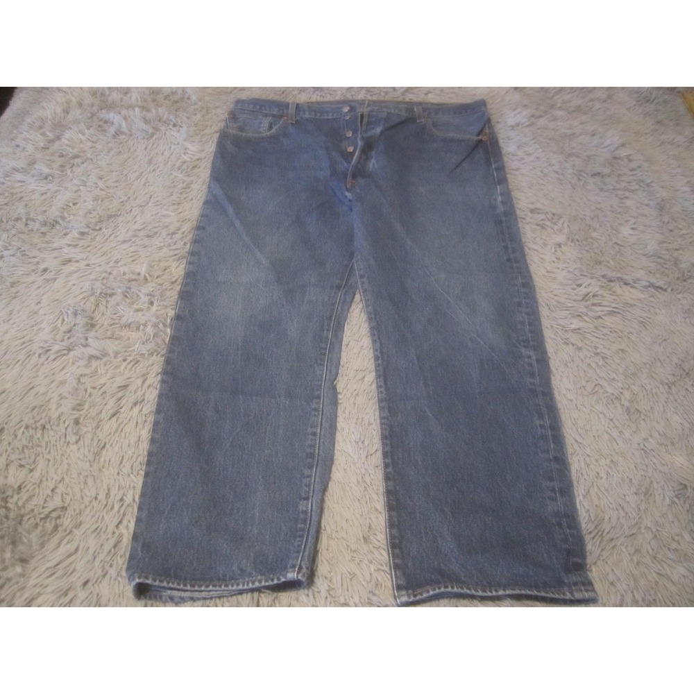 Levis 501 Jeans Mens 44x30 Blue Medium Wash Button Fly Straight Leg Denim